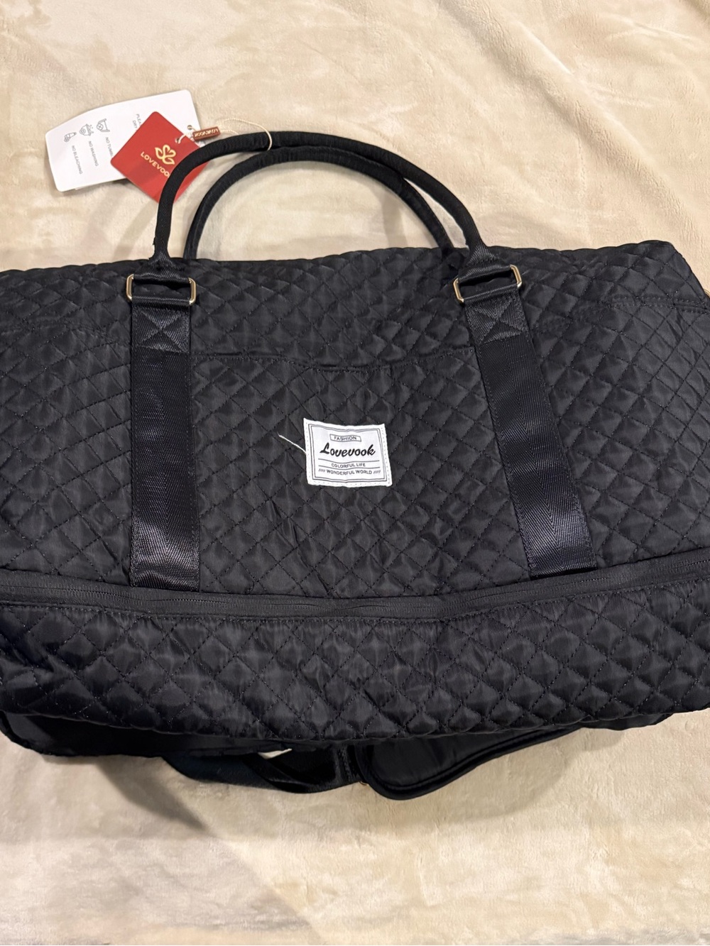 Quilted Black Weekender Bag- 35L with shoe pocket